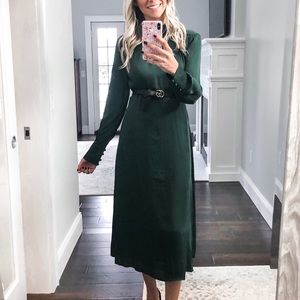 Long sleeve emerald green midi dress